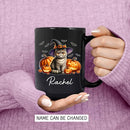 Personalized Exotic Shorthair Wearing Witch Hat Ceramic Cup, Exotic Shorthair Coffee Mugs Gift for Halloween, Custom Name Pet Cat with Pumpkins Halloween Cup, Cat Owner Black Mug 11oz 15oz by TinyTreasures Baby Boutique