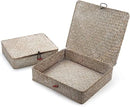 Whitewash Seagrass Basket with Lid Rectangular Decorative Storage Boxes for Shelf Organize Snack Toys Set of 2 (Large+Small) by CozyNest Decor
