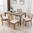 VESCASA Upholstered Dining Chairs with Square Rattan Back, Armless Padded Linen Cushion Dining Chairs with Wood Legs for Dining Room, Kitchen, Set of 6, Natural Frame by CozyNest Decor