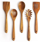 Acacia Wooden Spoons for Cooking: 5-Piece Kitchen & Cooking Utensils Set - Wooden Spatula, Slotted & Pasta Spoon - Essential Wooden Utensil Set by CozyNest Decor
