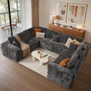 Cloud Sectional Couches for Living Room,U Shaped Modular Sofas No Assembly,135x107 Inches Plush Corduroy Oversized Floor Couch Set with Deep Seat Chaise,Grey by CozyNest Decor