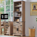 OKD 72'' Tall Bookshelf with Storage, Farmhouse 4 Tier Bookcase with Barn Door, Adjustable Shelves and Drawers, Rustic Wooden Office Bookshelves for Home Bedroom, Living Room, Library (Natural Oak) by CozyNest Decor