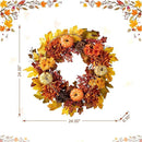 Glitzhome 24 inch Artificial Fall Wreath Decor, Autumn Maple Leaf Wreath for Front Door with Dahlia Pumpkin, Leaf and Berry Wreaths for Autumn Harvest Thanksgiving Halloween Decor by CozyNest Decor