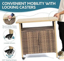 Outdoor Indoor Storage Cabinet with Rolling Wheels, Patio Serving Cart with Bar Table and Wicker Cabinet, Kitchen Island Prep Table, Beige by CozyNest Decor