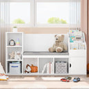 MU Kids Bookshelf with Reading Nook, Toddler Bookcase Bench with Seat Cushion and 7 Storage Cubbies, Kids Reading Nook for Boys & Girls, Toy Storage Bench Box for Bedroom, Playroom, Nursery, White by TinyTreasures Baby Boutique
