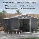Outsunny 11' x 13' Outdoor Storage Shed, Garden Tool Metal Shed with Foundation Kit, Double Lockable Door, Air Vents and Sloping Roof, for Backyard, Patio, Lawn, Dark Gray by GreenHaven Gardens