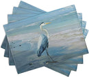 Blue Heron Placemats Set of 4 Summer Coastal Beach Pelican Placement Mats for Dining Table Nautical Ocean Bird Pattern Washable Non-Slip Heat-Resistant Linen Place Mats by CozyNest Decor