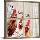 Visual Art Decor Funny Rooster Wall Art Chicken Picture Rustic Farmhouse Front Door Welcome Sign Framed 12x12 inch, Rustic Brown by CozyNest Decor
