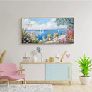 XLSJERST Blue Coastal Wall Art - Ocean Seascape Canvas Yellow Green Flowers Painting Landscape Sailboat Picture Artwork Modern Large Framed for Living Room Bedroom Home Office Decor 20"x40" by CozyNest Decor