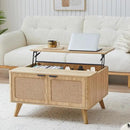 AVZEAR Wood Lift Top Coffee Table with Storage, Boho Modern Coffee Table with Nature Linen Doors & Large Hidden Storage, Rounded Corners Center Table Farmhouse Coffee Tables for Living Room, Natural by CozyNest Decor