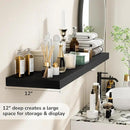 Fun Memories Floating Shelves - 12 Inch Rustic Wooden Wall Shelves - Extra Deeper & Thicker Wall Mounted Storage Shelf for Living Room, Kitchen, Farmhouse - 48" W x 12" D x 1.8" H - Rustic Black by CozyNest Decor