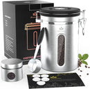 Coffee canister for ground coffee with Transparent Window,Date Tracker,CO2 Valve 304 Stainless Steel Kitchen Food Airtight storage container for Coffee Beans or Grounds, Tea, Sugar(Silver 22OZ) by CozyNest Decor