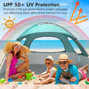 WhiteFang Beach Tent Anti-UV Portable Sun Shade Shelter for 3/4/6/8 Person, Extendable Floor with 3 Ventilating Mesh Windows Plus Carrying Bag, Stakes and Guy Lines by TinyTreasures Baby Boutique