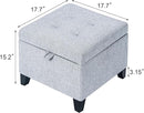 Adeco 18 Inch High Cube Ottoman Storage, Linen Chair Foot Stools, Upholstered Vanity Stool with Hinged Lid, Solid Wood Legs by CozyNest Decor