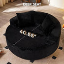 ovios 58" Oversized Round Chair Lounge Chaise Indoor, No Assembly Required, Cloud Large Circle Chair with Plush Fuax Fur, Fluffy Modern Sleeper Sofa Bed for Reading Yoga, Black (Plush Corduroy Fabric) by CozyNest Decor