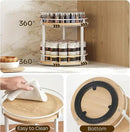 Lazy Susan Organizer, Rotating Spice Rack, 2 Tier Spice Turntable Organizer, Industrial Turntable Spice Holder, for Kitchen Countertop, Compact and Versatile, White and Natural SR22WN by CozyNest Decor