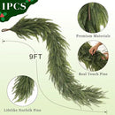 9FT Christmas Norfolk Pine Garland -1PCS, Artificial Pine Needles Garlands Faux Greenery Fake Garland for Holiday Fireplace,Table,Window,Stairs,Mante,Indoor Outdoor Decor by CozyNest Decor