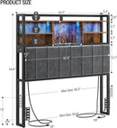 Headboard with 3-Tier Storage Shelves, Velvet Upholstered Head Board with 2 Outlets, USB Ports & LED Light, Soft Backrest for Full Size Bed, Rustic Brown and Black BH13801B by CozyNest Decor