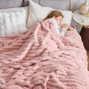 NEWCOSPLAY Faux Fur Twin Blanket Pink 3D Ribbed Plush Thick Warm Blanket for Couch Sofa Bed 850GSM (Pink Ribbed, Twin(60"x80")) by CozyNest Decor