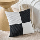 Fancy Homi Set of 2 Black White Samll Decorative Throw Pillow Covers 18x18 Inch with for Couch Bed Sofa Living Room, Soft Cross Patchwork Striped Corduroy Modern Square Cushion Case 45x45 cm by CozyNest Decor