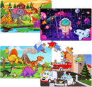 Wooden Puzzles Toys for Kids Ages 3-5, Set of 4 Packs Dinosaur, Space, Transportation Wood Toddler Puzzles, Preschool Brain Teaser Toys for Boys and Girls 2 3 4 5 6 Years Old by TinyTreasures Baby Boutique