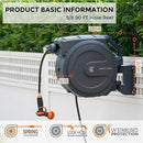 Giraffe Tools Retractable Garden Hose Reel 5/8 inch x 90 ft Hose Reels for Outside, Wall Mounted Water Hose Reel with 180 Deg Swivel Bracket, Any Length Lock, 9 Pattern Hose Nozzle by GreenHaven Gardens