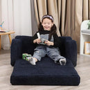 Kids Extra Wide Chairs for Toddler, 2-in-1 Toddler Soft Sherpa Couch Fold Out, Convertible Sofa to Lounger for Girls and Boys, Dark Blue by CozyNest Decor