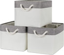 Bidtakay White Baskets with Cotton Rope Handles Decorative Storage Bins [3-pack] Fabric Bins for Organization Linen Closet Shelf Storage Baskets for Clothes Toys Towels 15 X 11 X 9.5 Inches by TinyTreasures Baby Boutique