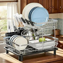 MOUKABAL Dish Drying Rack - 2 Tier Stainless Steel Dish Rack, Dish Racks for Kitchen Counter, Drying Rack Kitchen with Removable Utensil Holder and Drainboard (Black) by CozyNest Decor