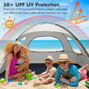 WhiteFang Beach Tent Anti-UV Portable Sun Shade Shelter for 3/4/6/8 Person, Extendable Floor with 3 Ventilating Mesh Windows Plus Carrying Bag, Stakes and Guy Lines by TinyTreasures Baby Boutique