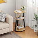 Side Table, Small End Table with Metal Frame, 3-Tier Bedside Tables, Round Side Tables for Living Room Bedroom Couch Bathroom, Oval, Modern Oak by CozyNest Decor