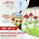 SENSORY4U Fly Agaric Hand-Painted Mushroom Stained Glass Suncatcher 3-Pack - Moon and Toadstool Window Hanging Ornaments - Nature-Inspired Home Décor for Plant and Mushroom Lovers by GreenHaven Gardens