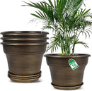 16 inch Plant Pots Outdoor Planters，4 Pack Large Plastic Flower Pot for Indoor Plants with Drainage Holes & Saucer, Resin Decorative Container Sets with Trays for House Outdoor Garden Plant Dark Gold by CozyNest Decor