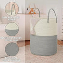 Large Woven Laundry Basket Hamper,80L Cotton Rope Storage Bin for Blankets,Toys and Clothes,Decorative Tall Nursery Hamper for Living Room,Baby Nursery,Bathroom and Bedroom,White and Grey by CozyNest Decor