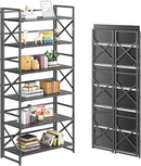 4NM 6 Tiers No Assembly Book Shelves, 61.8" H Folding Bookshelf Bookcase Open Industrial Foldable Shelves for Bedroom, Living Room, Home Office - All Black by CozyNest Decor