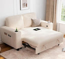 LINSY HOME Loveseat Sofa with Pull Out Couch Chaise: 2-in-1 Convertible 2 Seater Sofa with USB Charging & Cup Holders, Comfy Plush Corduroy Love Seat for Small Spaces Living Room Apartment, Beige by CozyNest Decor