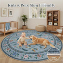 4ft Washable Round Rug - Bug Rugs for Living Room Non-Slip Low Pile Soft Ultra-Thin Machine Washable Circle Carpet for Bedroom, Entryway, Nursery, Kitchen, Home Office (4' Round Blue) by TinyTreasures Baby Boutique