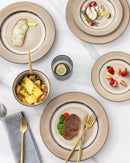 GBHOME Ceramic Dinnerware Sets,12 pcs Embossed Elegant Stoneware Plates and Bowls Sets, Housewarming Wedding Gift | Dishwasher & Microwave Safe | Dishes Set Service for 4 by CozyNest Decor