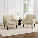 UIXE PU Leather Accent Chairs Set of 2, Modern Arm Club Chair Upholstered Armchair for Living Room, Comfy Single Sofa Seats Button Tufted Reading Seating, Cream by CozyNest Decor