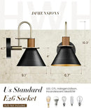 Modern Wall Sconces Set of Two, HWH Industrial Sconce Wall Lighting Indoor Wall Lamp, Gooseneck 1-Light Barn Vanity Light, Hammered Metal Shade, Black and Gold Finish, 5HZG74B-2 BK+BG by CozyNest Decor
