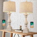 BOBOMOMO 27" Table Lamp with USB C+A Charging Ports Set of 2 Antique Nightstand Lamp for Bedroom Living Room Farmhouse Office Retro Rustic Resin Bedside Desk Lamps Washed White by CozyNest Decor