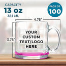 Custom Libbey Clear Glass Coffee Mugs 13 oz. Set of 100, Personalized Bulk Pack - Perfect for Coffee, Tea, Espresso, Hot Cocoa, Other Beverages - Pink Bottom by TinyTreasures Baby Boutique