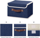ANMINY 4PCS Storage Bins with Lid PU Leather Handles Storage Boxes PP Plastic Board Decorative Foldable Lidded Cotton Linen Fabric Home Cubes Baskets Closet Organizer Containers - Blue, Small Size by TinyTreasures Baby Boutique