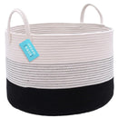 OrganiHaus Woven Laundry Basket, Large Cotton Rope Blanket Holder with Handles, Soft & Sturdy Nursery Hamper, Decorative Toy Bin for Living Room Organization 20x13 inches - Off-White/Black by TinyTreasures Baby Boutique