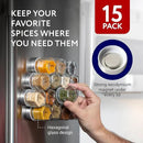IMPRESA Hexagon Magnetic Spice Jars - 15 Pack 1.74 oz Glass Jars With Stainless Steel Lids - Airtight Magnetic Seasoning Containers & Space-Saving Honeycomb Fridge Magnets - 60 Preprinted Labels by CozyNest Decor