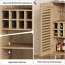 Mid Century Bar Cabinet with Wine Racks, Modern Liquor Cabinet with Slatted Doors for Dining Room, Living Room (Natural Color) by CozyNest Decor