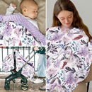 Car Seat Cover Baby, Infant Car Seat Canopy Covers for Newborn Girls Boys, Soft Breathable Mink Carseat Covers Stretchy Multi-Use Nursing Cover for Stroller Baby Car Seat, Purple Flroal by TinyTreasures Baby Boutique