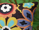 Modern Black Daisy Floral Pillow Cover Accent Flower Traditional Pillowcase Hand Embroidered Florals Couch Pillowsham Boho Outdoor Cushion Suzani Accent Pillow Wool 18x18 Inch by CozyNest Decor