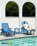 Lounge Chair Outdoor, Patio Chaise Lounge, HDPE 6-Position Outdoor Chaise Lounge, Patio Lounge Chair with Wheels & Cup Holder for Pool Poolside Deck Backyard, Navy Blue by GreenHaven Gardens