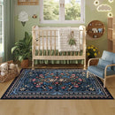Area Rug 4x6 Rug Washable Vintage Floral Botanical Rugs Non Slip Low Pile Small Carpet for Bedroom, Bedside, Kids Room, Office, Dining Room, Blue by TinyTreasures Baby Boutique